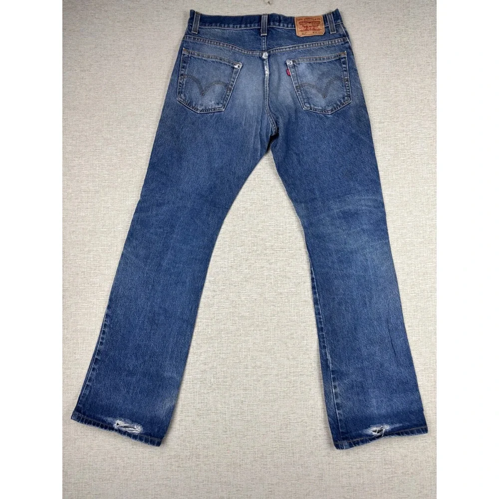 Vintage Levis 517 Bootcut Mens 34x34 Blue Distressed Denim Jeans